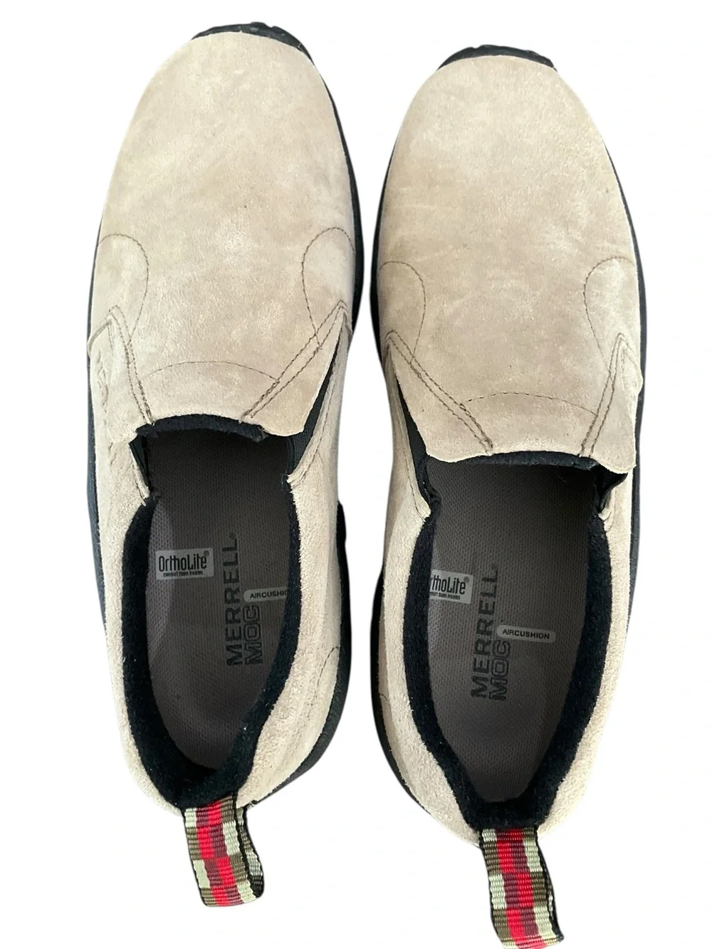 Merrell Women’s Slip-On Suede Loafers Light Beige Black Sole Size 8 NEW